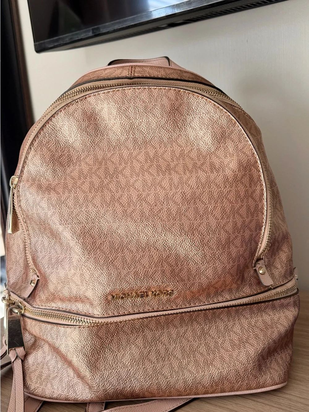 Michael Kors Rose Gold Metallic Leather Backpack